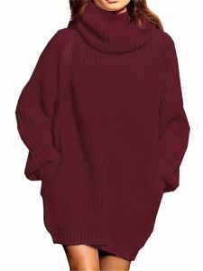 Осень-зима Элегантный вязаный топ больших размеров, женский однотонный утепленный свитер с рукавами Lg и высокой горловиной Cvential с карманами N4wC#