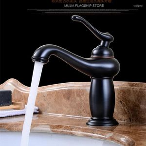 Bathroom Sink Faucets Basin Black Oil Brushed Brass Faucet Single Handle Deck Mounted /Cold Mixer Water Tap Solid Copper