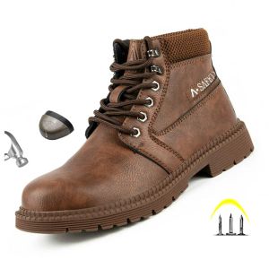 Botas masculinas botas de trabalho 2021 moda de couro ao ar livre sapatos de dedo do pé de dedo do pé