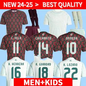 24 25 copa 2024 MÉXICO camisas de futebol México 2024 2025 Kit camisa de futebol vermelho e branco camisas de futebol CHICHARITO LOZANO Homens e crianças conjuntos uniforme