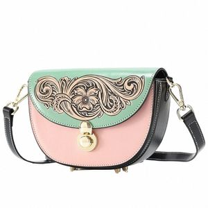 vegetable Tanned Leather Carving Women's Shoulder Bag Fiable Crossbody Bag Genuine Leather Bag For Women x0G2#