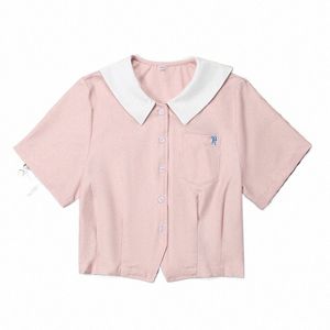 dorosłe dziewczęta japońskie i koreańskie szkolne Dres Pink JK Shirt Summer krótkie rękawy TOP SUBOR SUART J63C#
