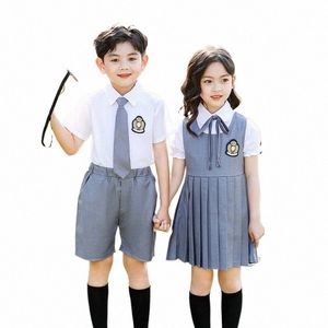 primary Middle School Students Korean Versi Pleated Dr Girls Shirt Set Boy White Shirt Shorts Suit Graduati Dr Q5tq#