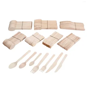 Forks 50pcs/set Disposable Wood Spoons/Forks/Cutters Wooden Kitchen Utensils Dessert Tableware Home Wedding Party Supplies