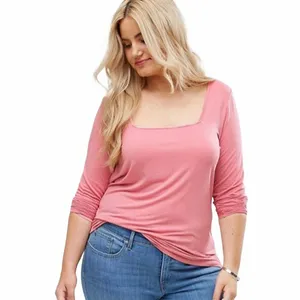 plus Size Square Neck Spring Autumn Elegant Top Women Lg Sleeve Pink Sheath Blouse Female Large Size Sexy T Shirt 6XL 7XL 8XL T1je#