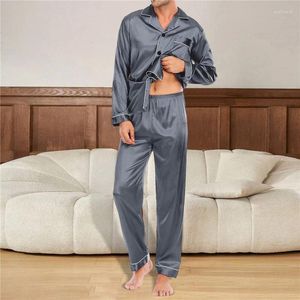 Casa roupas dos homens de cetim de seda pijamas conjunto pijamas pijamas masculinos loungewear terno feminino sono duas peças pijamas de manga longa