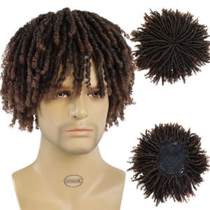 Nxy vhair wigs gnimegil syntetisk kort afro vridning hår flätad halv peruk för svarta män klipp i toupee hårstycken dreadlocks manlig rock party 240330