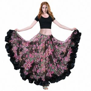 Gonna di danza del ventre spagnola Gonne di flamenco Chiff Grande Gypsy Swing Gonne di danza del ventre Gypsie Costume Gonna tribale Adulto 603E #