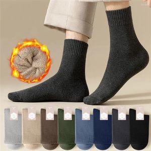 Herrensocken, 4 Paar, super warm, für Winter und Herbst, dicke Wolle, einfarbig, für Geschäftsleute, gegen Kälte, Schnee, Frottee