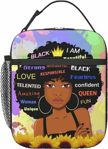 Lunch Bag Mulheres Africano Crianças Lunch Box Pequeno Cooler Bag Black Girl isolado Lunchbox bonito almoço Tote para meninas adolescentes Professor N2fA #