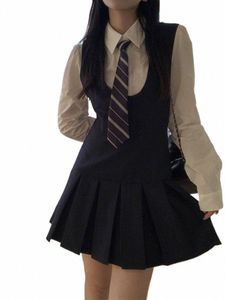Japan Kawaii School Student Uniform Women Korean Cute Girl JK Uniform Cosplay Autumn White Shirt och veckad Slip Dr Sets New C6e6#