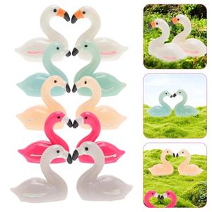 Garden Decorations 10 PCS Micro Landscape Decorative Pot Mini Animals Toys Flamingos Small Stuff Cake