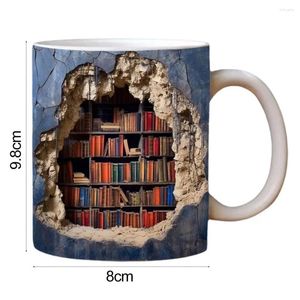 Mugs Dishwasher Safe Coffee Mug Reader Unique 3d Bookshelf Ceramic Water Cup With Handle Gift For Book Lovers