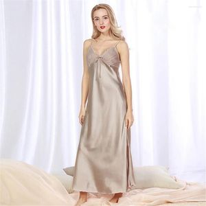 Women's Sleepwear Satin Silk Long Nightgowns Female Straps Nightdresses Solid Sleeveless Lingerie Ankle-Length Sleepshirts