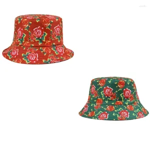 Berets Reversible Bucket Hat Rose Floral Print Cloche For Women Party