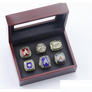 Cluster Ringe Cluster Ringe 6 Stücke World Series Baseball Team Championship Ring Mit Holz Display Box Souvenir Männer Fan Geschenk Großhandel Dhcw7