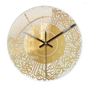 Clocks Accessories Islamic Quartz Acrylic Wall Clock Pendulum Muslim Living Room Decoration Art Indoor Pendant(Golden)