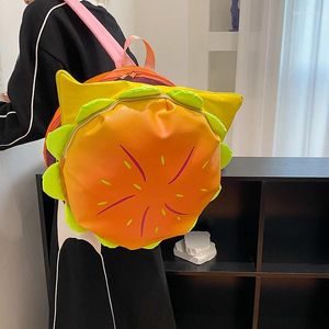 Mochila PU Couro Criativo Burger Grande Capacidade Múltiplos Bolsos Campus Bag Bonito Casual Compras Engraçado Festa Plana