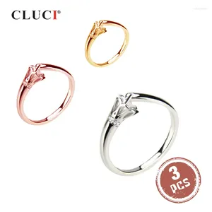 Pierścienie klastrowe Cluci 3pcs 925 Sterling Srebrny Regulowany Pierścień Pierścień Pierścień Proste projektowanie Kobieta Cyrkon Wedding Biżuteria SR2061SB