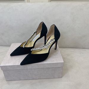 Luxo Mulheres Sapatos de Casamento Sandálias de Designer de Couro Genuíno com Cristais Strap Bombas de Lady Lady Black Branco Sexy Com caixa EU35-41