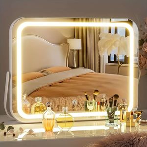 Luzes de espelho de maquiagem LED modernas com moldura branca de 1 unidade, 3 modos de iluminação, brilho ajustável com controle de toque inteligente, rotação de 360 graus, decoração de casa
