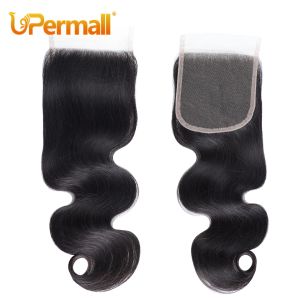 Upermall Pre Plucked Swiss 4x4 Lace Closure 13x4 Frontal Transparent Can Be Bleached Brazilian Human Hair Straight Body Wave