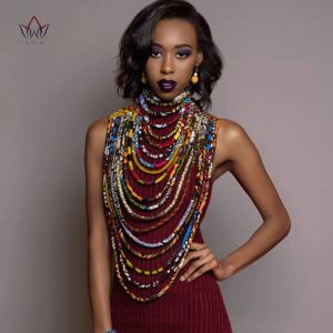 Necklaces 2022 Ankara Beautiful Multi Strand Necklace African Bold Colorful Long Exotic Jewelry Anfrica Handmade Long Collier WYB181