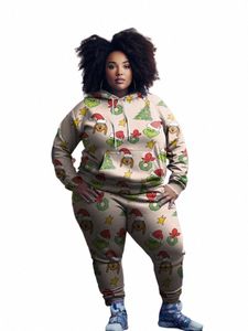 Overbobo Plus Size 2 pezzi Set Donna Felpa con cappuccio e pantaloni Stampa Big Size L-9XL Plus Size Abbigliamento donna Manica Lg Felpa Outfit 18ow #