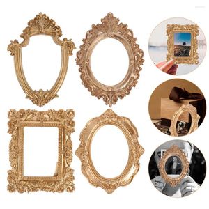 Frames 4 Pcs Decorative Ornaments Gold Picture Display Shelf Miniature Vintage Golden Po Resin