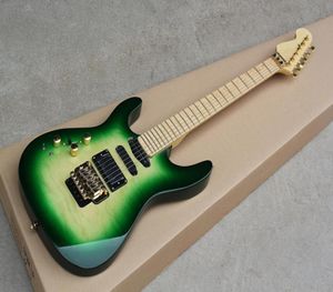 Factory Custom Left Handed Green Electric Guitar With Floyd Rose BridgeGold HardwareCan be customized2110015