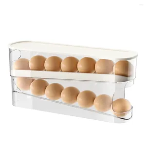 Kitchen Storage Automatic 12 Count Egg Dispenser Large Capacity Container Space-Saving Double Rows For Fridge Refrigerator