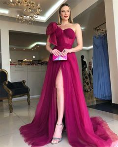 Urban Sexy Dresses Single Shoulder Tulle One Shoulder 2023 Rose A-Line Prom Dress Sexig SIDE SPART Party Dress Evening Dress FR Anpassning T240330