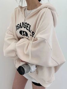 Mulheres kpop solto moletom com capuz meio zíper pulôver manga longa casal topo harajuku carta vintage impresso hoodies 240318