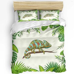 Conjuntos de cama Camaleão Animal Folhas Conjunto 3 Pcs Meninos Meninas Duveta Capa Fronha Crianças Adulto Quilt Cama Dupla Home Têxtil