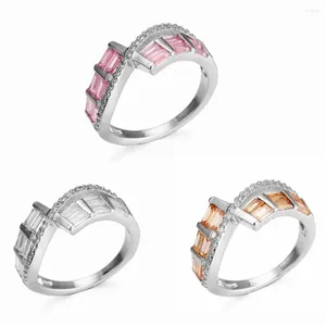 Anéis de cluster vendendo criativo anel de cristal rosa feminino europeu moda champanhe cor noivado