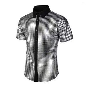 Camicie eleganti da uomo Camicia da uomo con finitura lucida, elasticizzata, traspirante, vestibilità slim, con colletto risvoltato per festival in discoteca