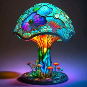 Творческая окрашенная грибная настольная лампа, серия цветов винтажных растений, красочная спальня атмосфера, ночной свет, домашний декор