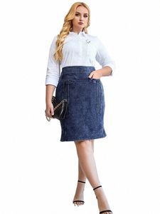 lih hua kvinnors plus size denim kjol höst chic elegant kjol för knubbiga kvinnor stigna kjol s3sf#