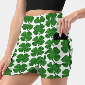 Röcke Glitter Green Shamrock Damenmode 2024 Hosenrock Mini Büro Kurz Clover St