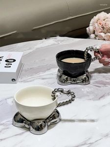 Copos pires 300ml feminino cerâmica copo e placa conjunto amor em forma de lidar com alta beleza escritório leite aveia café da manhã conjuntos de prato