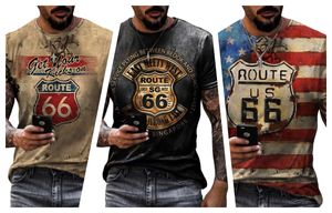 Hip Hop Streetwear Herren T-Shirts Sommer Herren T-Shirts Vintage Kurzarm Amerika Route 66 Buchstabe 3D Gedruckt Mode O-Ausschnitt T-Shirts Übergroße Top Man Tees Stoff