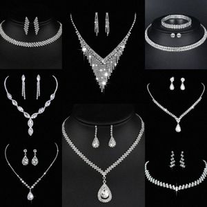 Värdebelt lab diamantsmycken Set Sterling Silver Wedding Halsbandörhängen för kvinnor Bridal Engagement Smyckesgåva 85LS#