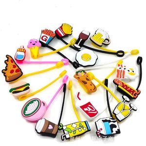 girls fast food drink beverage silicone straw toppers accessories cover charms Reusable Splash Proof drinking dust plug decorative 8mm straw party