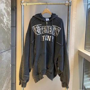 Hoodies masculinos luxo vtm retro vintage lavado de alta qualidade engrossado para homens e mulheres oversize zíper hoodie