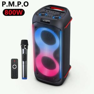 Głośniki 800 W Peak Power Dual 6,5 -calowe Outdoor Boombox Great Great Party System głośników Bluetooth Karaoke Suboofer z zdalnym mikrofonem FM