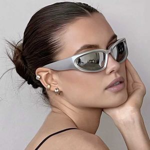 Солнцезащитные очки New Y2K Спортивные солнцезащитные очки в стиле панк Женские дизайнерские эллиптические очки Мужские солнцезащитные очки люксового бренда UV400 Красочные зеркальные модные очки J240330