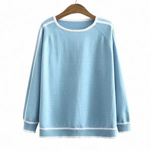 Suéteres femininos Plus Size Fi Outono Jumper Listrado Splice Manga Raglan Tops Cobrindo Fios De Malha Pulôver 3XL 70oj #