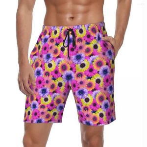 Shorts masculinos verão ginásio homens margarida africana esportes surf rosa roxo floral praia vintage respirável troncos de natação plus size