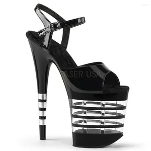 Scarpe da ballo col tacco alto per lo spettacolo teatrale Sandali decorativi a righe verniciati a spruzzo Sexy pole dance da 20 cm