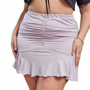 plus Size Elastic Waist Sexy Summer Ruched Mini Skirt Women Ruffle Hem Purple Club Bodyc Skirt Female Large Size 6XL 7XL 8XL m4fY#